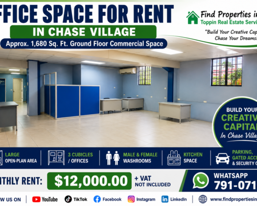 OFFICE SPACE FOR RENT IN CHASE VILLAGE – Approx. 1,680 Sq. Ft. Ground Floor Commercial Space