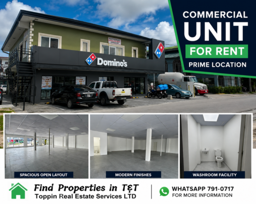 COMMERCIAL UNIT FOR RENT IN COUVA – Newly Built 1,592 Sq. Ft. Downstairs Unit on Southern Main Road