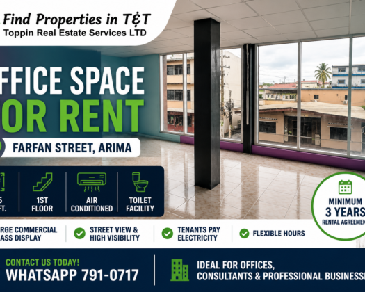 OFFICE SPACE FOR LEASE IN ARIMA – 445 Sq. Ft. First Floor Space on Farfan Street