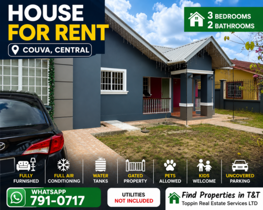 HOUSE FOR RENT IN COUVA – 3 Bedrooms, Fully Furnished & Fully Air-Conditioned