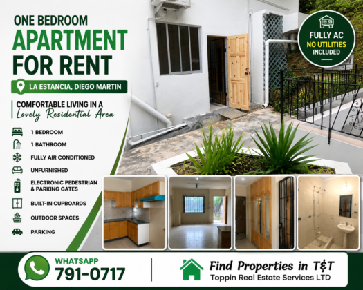 APARTMENT FOR RENT IN LA ESTANCIA, DIEGO MARTIN – 1 Bedroom Fully Air Conditioned Apartment