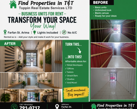 COMMERCIAL SPACE FOR RENT IN ARIMA – Downstairs Unit on Farfan Street