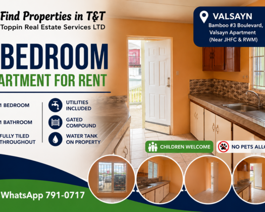 1 Bedroom Apartment for Rent in Valsayn – 2350 with A/C / 2100 without A/C
