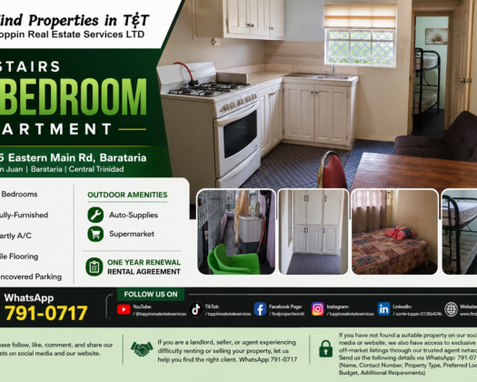 Upstairs 2 Bedroom Apartment for Rent in Barataria – $4,500
