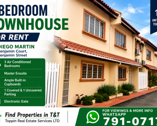 3 Bedroom Townhouse for Rent – Benjamin Court, Diego Martin – $8,500