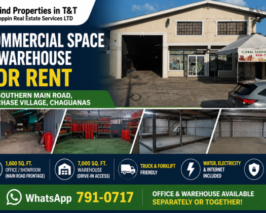 Commercial Office / Showroom and Warehouse for Lease in Chase Village – $19,200 TTD Office / Showroom, $35,000 TTD Warehouse