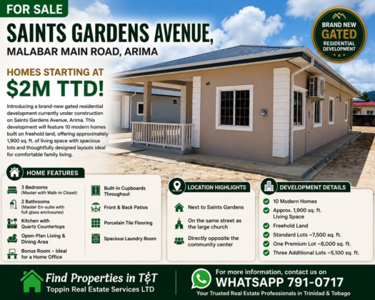 Modern 3 Bedroom Homes for Sale in Arima Starting at $2M TTD